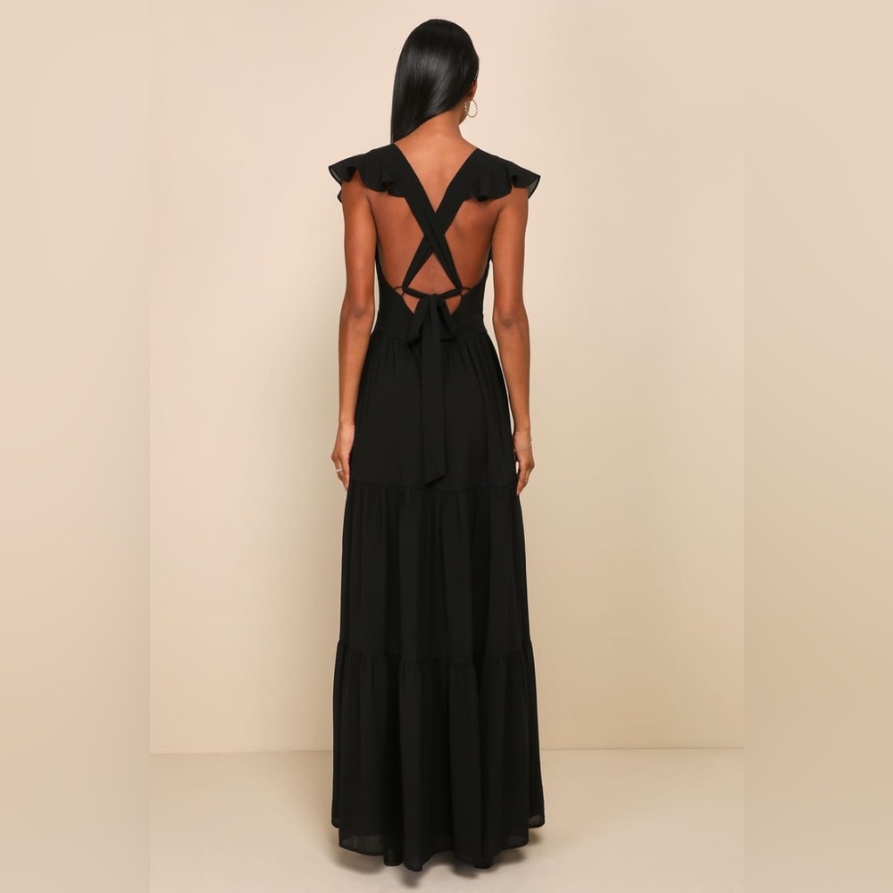 Lulus-Charming Success Black Tiered Lace-Up Backless Maxi Dress (Large) - Picture 2 of 6